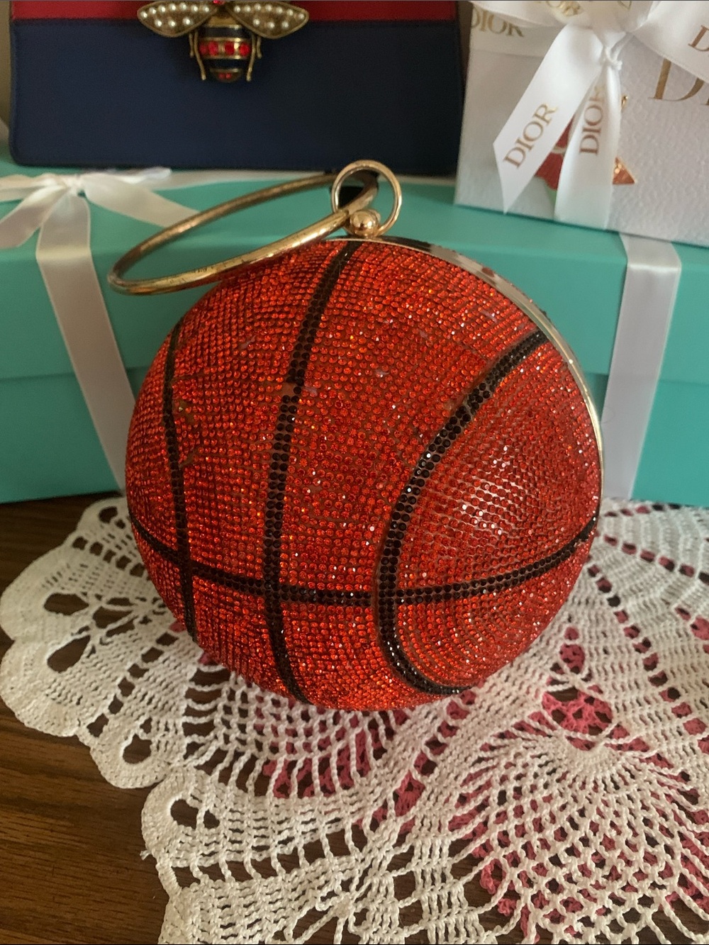 Crystal Basketball Clutch Bag in Orange